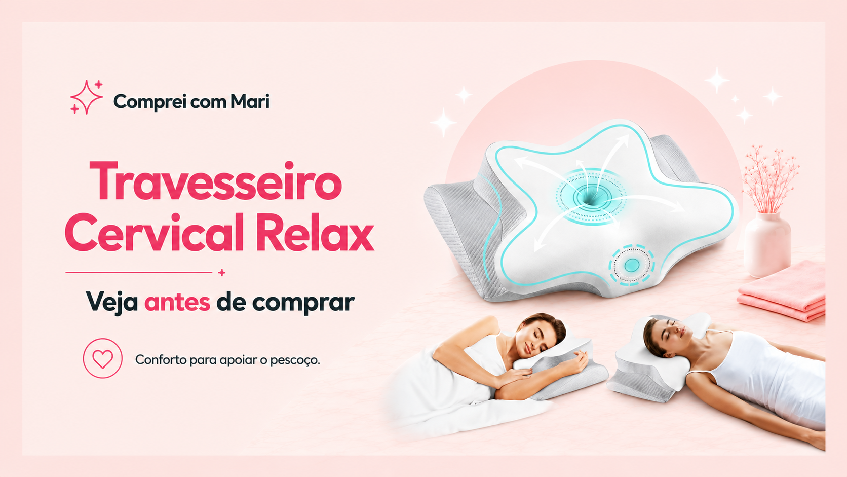 Travesseiro ergonômico cervical com espuma de memória para apoio do pescoço